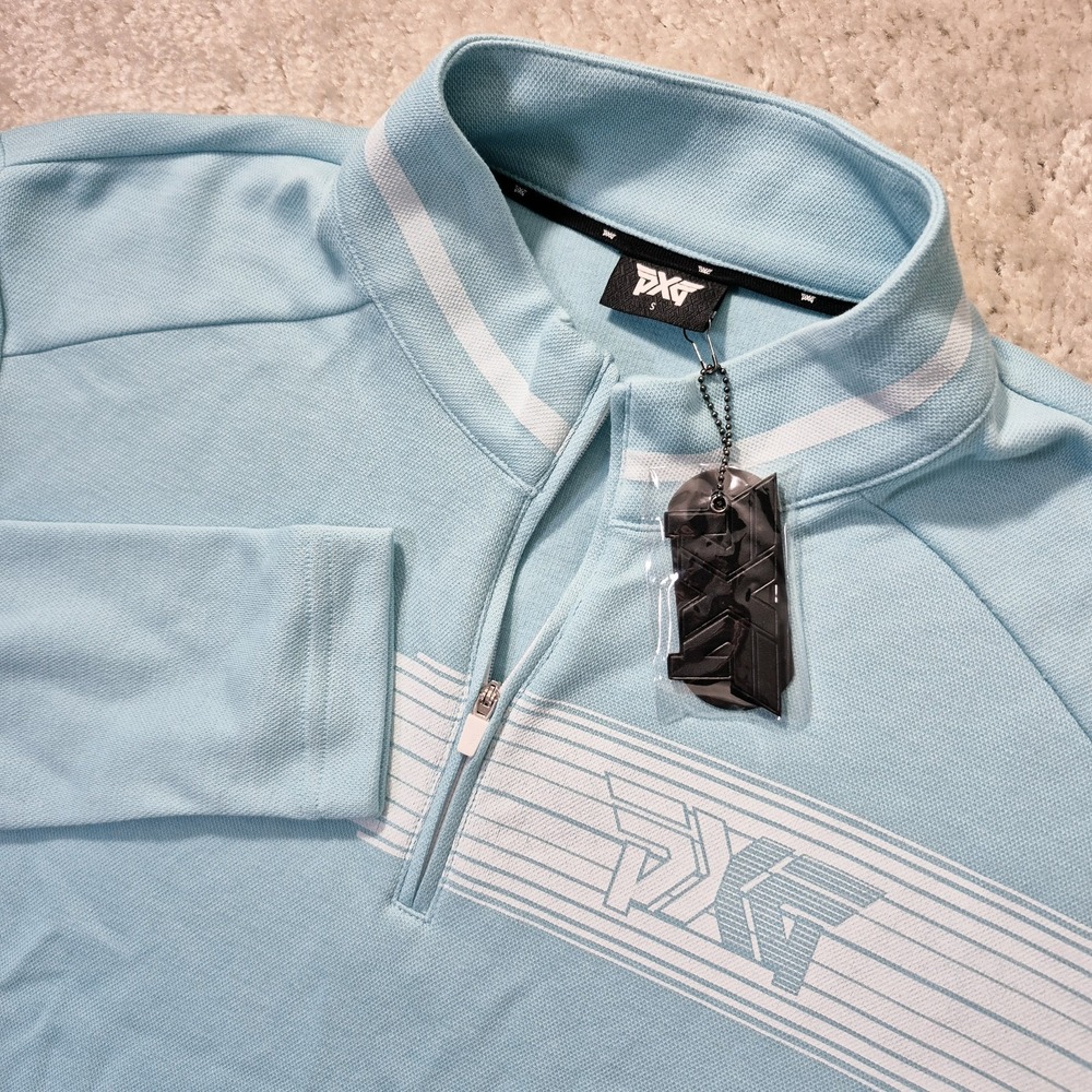 PXG Parsons Xtreme Golf Icon 1/4 Zip Sweater Mens Small Aqua Blue Stripe Preppy